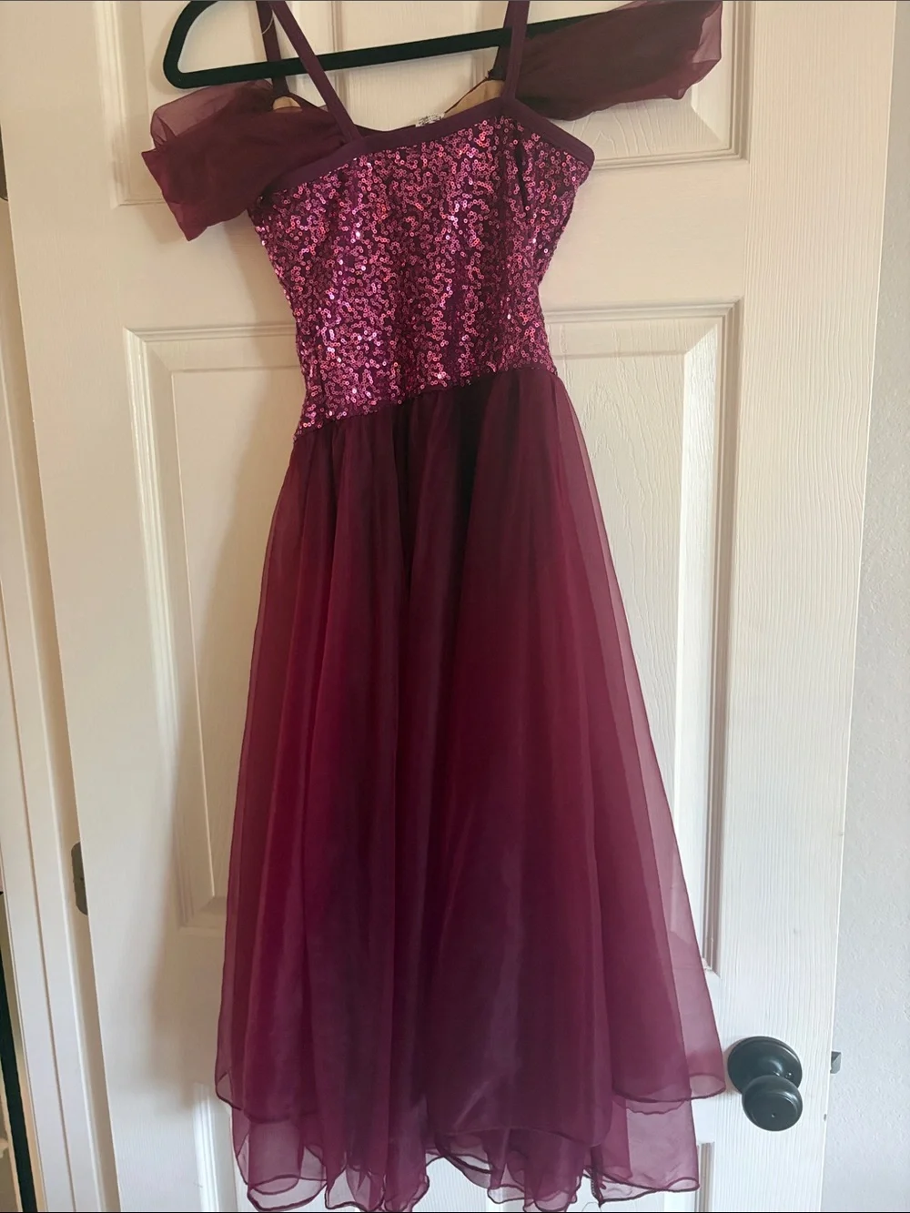 Burgundy Sequin Tulle Dance Dress - Women